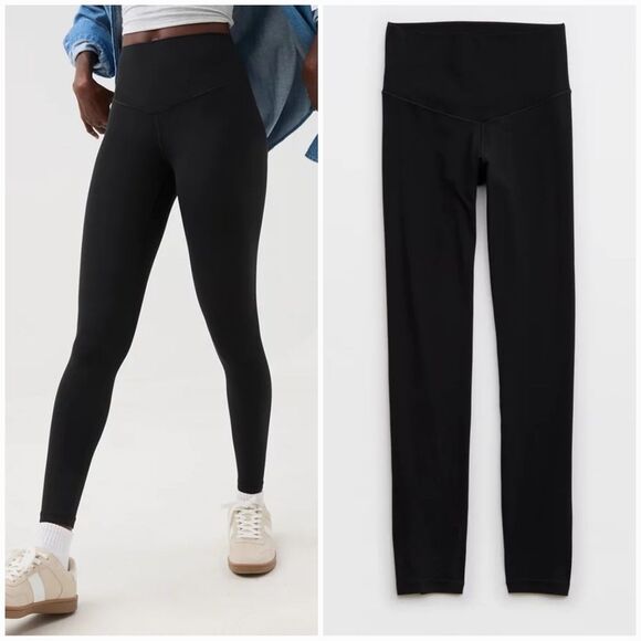 Aerie Chill Play Move Lightweight High Waisted Yoked Front Leggings in Black L - Picture 1 of 10